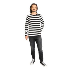 NYC Long Sleeve PUNK GOTH Pierrot Mime Stripe Striped Shirt Black White S M L XL