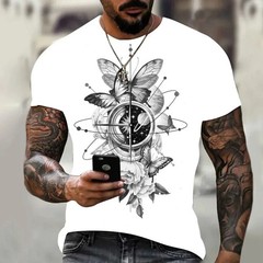 Camiseta Con Estampado 3d De Brújula Para Hombre Camisa Corta Moda Hip-hop Lujo