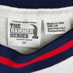 American Apparel Hammer Series Mens M White Ringer T-Shirt Navy Red USA Made