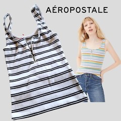 Aeropostale X-Small Black & White Striped Sexy Zip-Front Rib Bodycon Tank Top