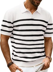 Mens V-Neck Polo Shirt Knit Textured Breathable Summer Casual Top