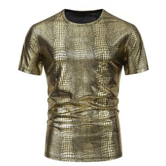Men’s party stage glossy short sleeved round neck T-shirt