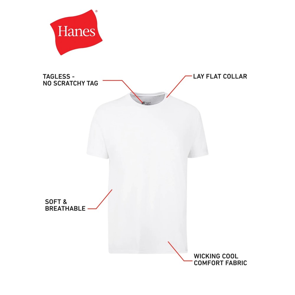 Hanes 10-Pack Men T-Shirt ComfortSoft Crewneck Undershirt Short Sleeve size SM