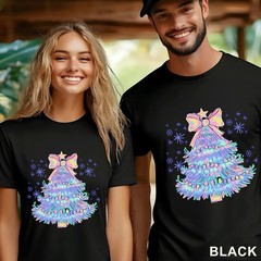 Pastel Holographic Christmas Tree Shirt, Coquette Christmas Tree Shirt, 203704