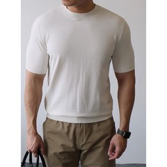 Mens Knitted Tee Casual Short Sleeve Office Outfits Retro Style Knitted Fabric