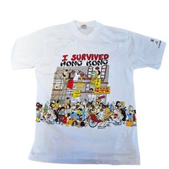 Vintage Dim Sum Shirts I Survived Hong Kong T Shirt Size L White 2 Sided Graphic