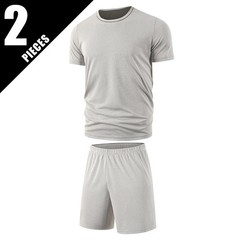 2-Piece Men’s Set Summer Short Sleeved Set Solid Color Quick Drying Sports Loose