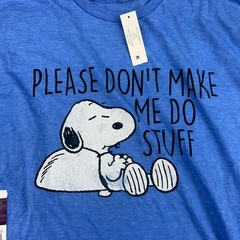 Peanuts Shirt Adult 2XL (50/52) Blue Cotton Crew Neck Short Sleeves Tee NWT
