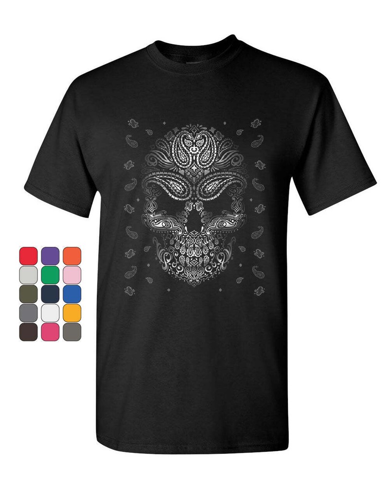 Bandana Skull Face T-Shirt Gangsta Badass Swag Urban Skeleton Mens Tee Shirt