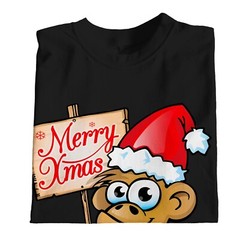 1Tee Mens Christmas Cheeky Monkey with Santa Hat T-Shirt