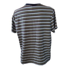 HUF Mens Striped T-Shirt Large Blue Yellow Logo Ringer Tee Blokecore Cotton