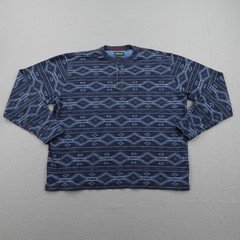 Orvis Shirt Men XL Blue Aztec Southwestern Geometric Henley Pullover Long Sleeve