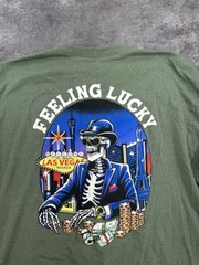 Las Vegas Feeling Lucky Vintage T-Shirt Mens Size XL Green Double Sided Graphic
