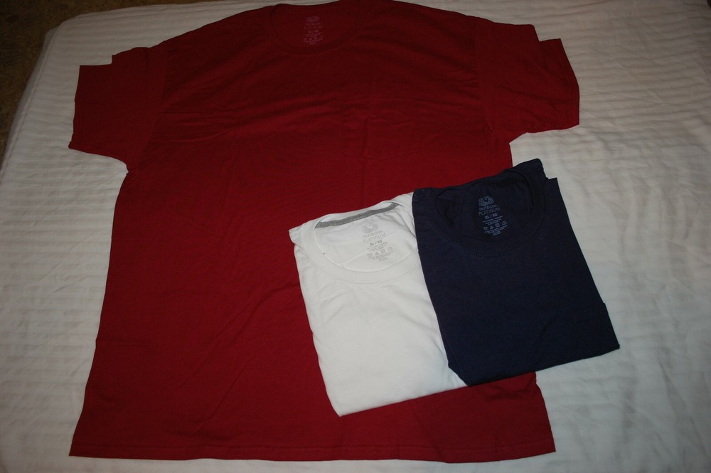 Mens 3 LOT S/S T-SHIRT Chest Pocket MAROON, WHITE, NAVY BLUE Solid 3XL 54-56