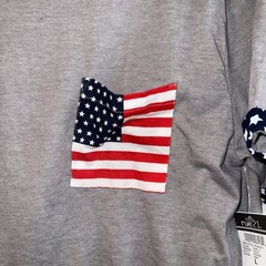 Carbon Unisex TShirt Gray Flag Print Pocket Men’s LG Party On Patriotic US NWT