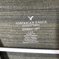 American Eagle Seriously Soft V-Neck Striped Tee Short Sleeve L Green