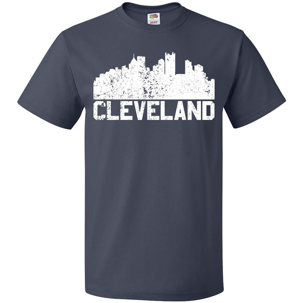 Inktastic Cleveland Skyline Grunge White T-Shirt Silhouette Ohio Mens Adult Tees