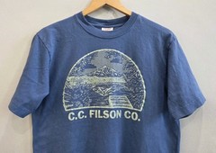 C.C. Filson Graphic Tee Shirt Blue Knit Hiking Mountain Fishing Men’s Size Small