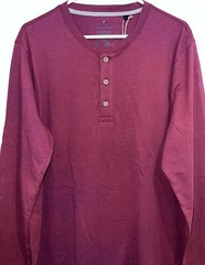 Tailor Vintage Men’s L/S Henley Shirt MEDIUM Button Up Top Maroon Burgundy NWT