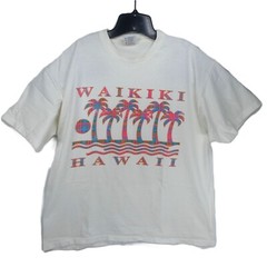 VINTAGE Waikiki Hawaii Men T-Shirt XL White Beach 90s Tee Single Stitch Hanes