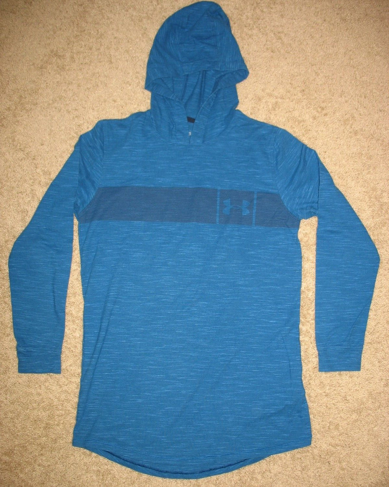 Mens MD Fitted Under Armour Hooded Long Sleeve Light Weight Shirt Blue Medium