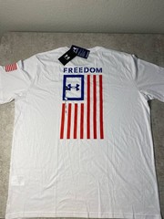 Under Armour Freedom Men’s 2XL White USA Flag Graphic T-Shirt NWT Short Sleeve