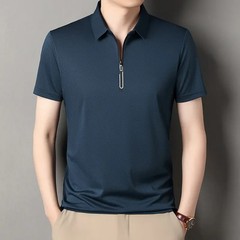 New Men’s Business Casual Zipper Short Sleeve Solid Color Polo Shirt Fashionable