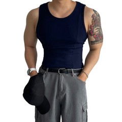 Elastic Men’s Gym Tank Top with Texture Stitching Casual Sleeveless Style