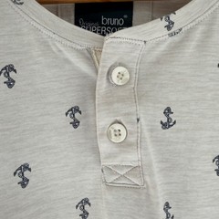 Original Bruno Supersoft Mens XL Henley Shirt Grey Anchor Print Short Sleeve