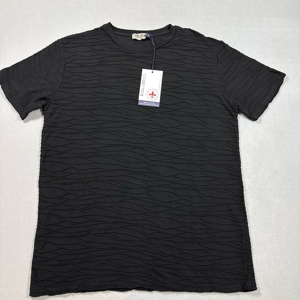 MIDA Undici Textured Crinkle T-Shirt Men’s M Black Premium Cotton Made Italy