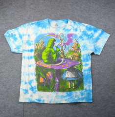 Liquid Blue Alice In Wonderland Shirt Men XXL Tie Dye Blue Retro Cartoon Graphic