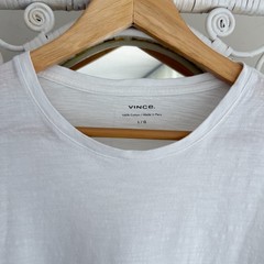 VINCE Shirt Mens Large White Heather Crew Neck Pima Cotton Short Sleeve Minimal