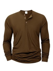 Men Long Sleeve Breathable Henley Button Tee Quick Dry Slim Fit Casual Top Gift