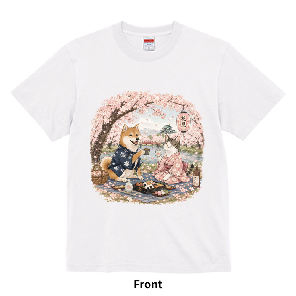 T-shirt ～the Shiba dog and the Japanese cat Ohanami T-shirt～