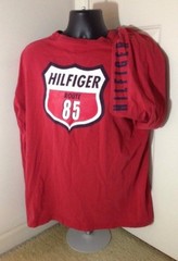 VTG 90s Tommy Hilfiger Route 85 Long Sleeve T Shirt Red Racing Spell Out Large L