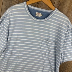 Faherty Brand Mens XL Indigo Dyed Striped Pocket T-Shirt Blue White MKU2126-LIS