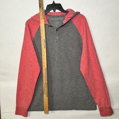 Banana Republic Vintage Men’s Large Grey Red Preppy Raglan Henley Hoodie Shirt