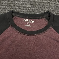 Orvis Mens Large L Raglan Baseball Shirt Long Sleeve Crew Neck Burgundy Black