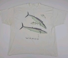 Vintage 90s Wahoo Fish Marlin Artwork Print T Shirt Vtg Fishing Outdoor USA Art