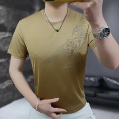 New Men Luxury Tiger Wings Rhinestones Fashion T-Shirt High Quality 4 Colors
