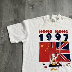 Vintage Hong Kong 1997 Shirt Mens Large White Rambo Flag Souvenir 90s Tee