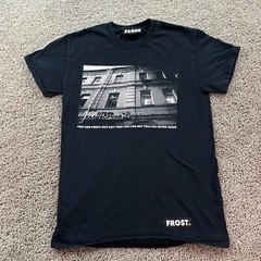 Frost Shirt Mens Small Black White Cyrillic You Can Never Leave Short Sleeve