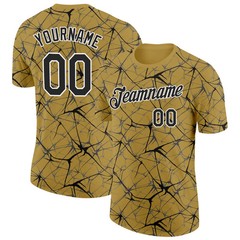 Custom Old Gold Black Abstract Crackle Sports Tee Personalized Team Jersey
