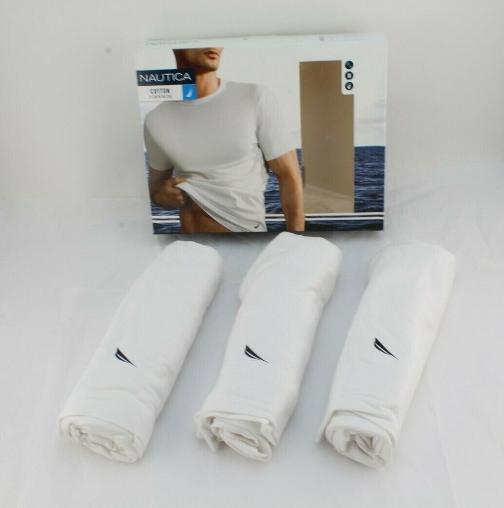 NAUTICA Size M 38-40 Crew Neck 3 Pair Classic Cotton Comfort T-Shirt MSRP $39