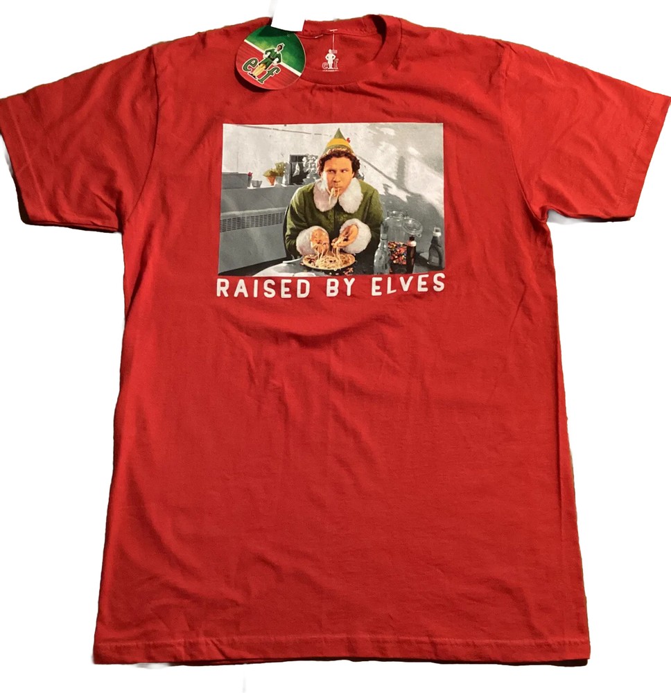 Elf “Raised By Elves” Red T- Shirt Men’s Large NWTs