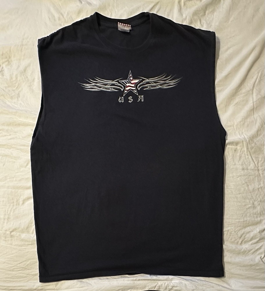 Y2k USA Flag Star Logo Tank Men size 2XL Patriotic Independence July 4th