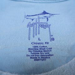 Guy Harvey Mens Large Graphic T Shirt Blue Marlin Fish (see photo for flaw)