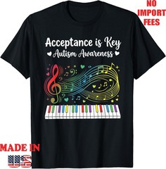 Acceptance is Key Autism Awareness Music Piano Unisex T-Shirt ,Gildan 5000