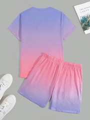 Two-piece men’s casual sportswear set with a Hawaiian-inspired gradient design