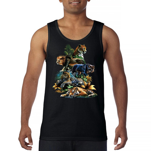 Big Cats Jungle Collage Tank Top Lion Tiger Leopard Animal Jaguar Men’s Top